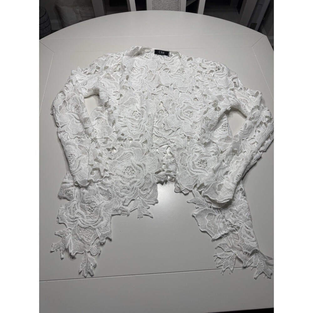 CBR White Lace Cardigan - Beach Coverup - Long Sleeve - Women’s Medium - Nice 👍